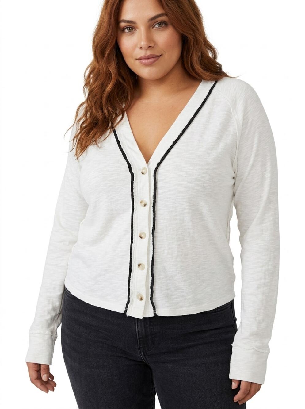 We The Free White V-Neck Button Front Cardigan Sweater Women Size XL